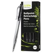 ICON BALLPOINT PEN RETRACTABLE MEDIUM BLACK PACK 10