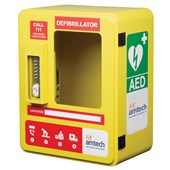 AMTECH DEFIBRILLATOR CABINET OUTDOOR LOCKABLE ALARMED WITH PIN LOCK YELLOW LABELLED