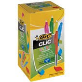 BIC CLIC MEDIUM BALLPOINT PEN RETRACTABLE MULTICOLOUR BARREL 10MM BLUE BOX 50