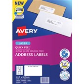 AVERY 959001 L7160 QUICK PEEL ADDRESS LABEL WITH SURE FEED LASER 21UP WHITE PACK 100