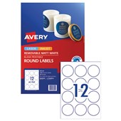 AVERY 980009 L7104REV REMOVEABLE BLANK PRINTABLE LABELS ROUND LASERINKJET 12UP MATT WHITE PACK 10