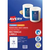 AVERY 959046 L7163 REMOVABLE MULTIPURPOSE LABEL LASER INKJET 14UP MATT WHITE PACK 25