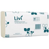 LIVI ESSENTIALS 1402 SLIMFOLD HAND TOWEL 1 PLY 200 SHEET 230 X 225MM CARTON 20