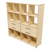 ZEALAND CUBBY HOLE BOOKCASE 12 CUBE 4 DRAWERS W800 X D400 X H1650MM PREMIUM PLY