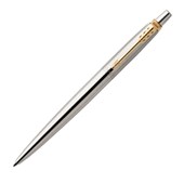 PARKER JOTTER BALLPOINT PEN MEDIUM BLUE INK STAINLESS STEEL GOLD TRIM GIFT BOX