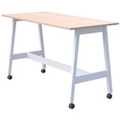 MODELLA II MOBILE LEANER W2000 X D800 X 1050MM WHITE FRAME REFINED OAK TOP WITH CASTORS