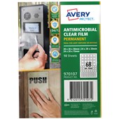 AVERY PROTECT ANTI MICROBIAL PERMANENT FILM MIXED SQUARES 68UP A4 PACK 10