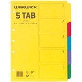 WARWICK CARDBOARD 15Z8 DIVIDER 5 TAB A4 COLOURED