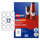 AVERY 980001 L7105 BLANK PRINTABLE LABELS ROUND LASERINKJET 12UP GLOSSY WHITE PACK 10