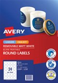 AVERY 910007 L7129 LABEL ROUND MATTE 24UP D40MM WHITE PACK 8